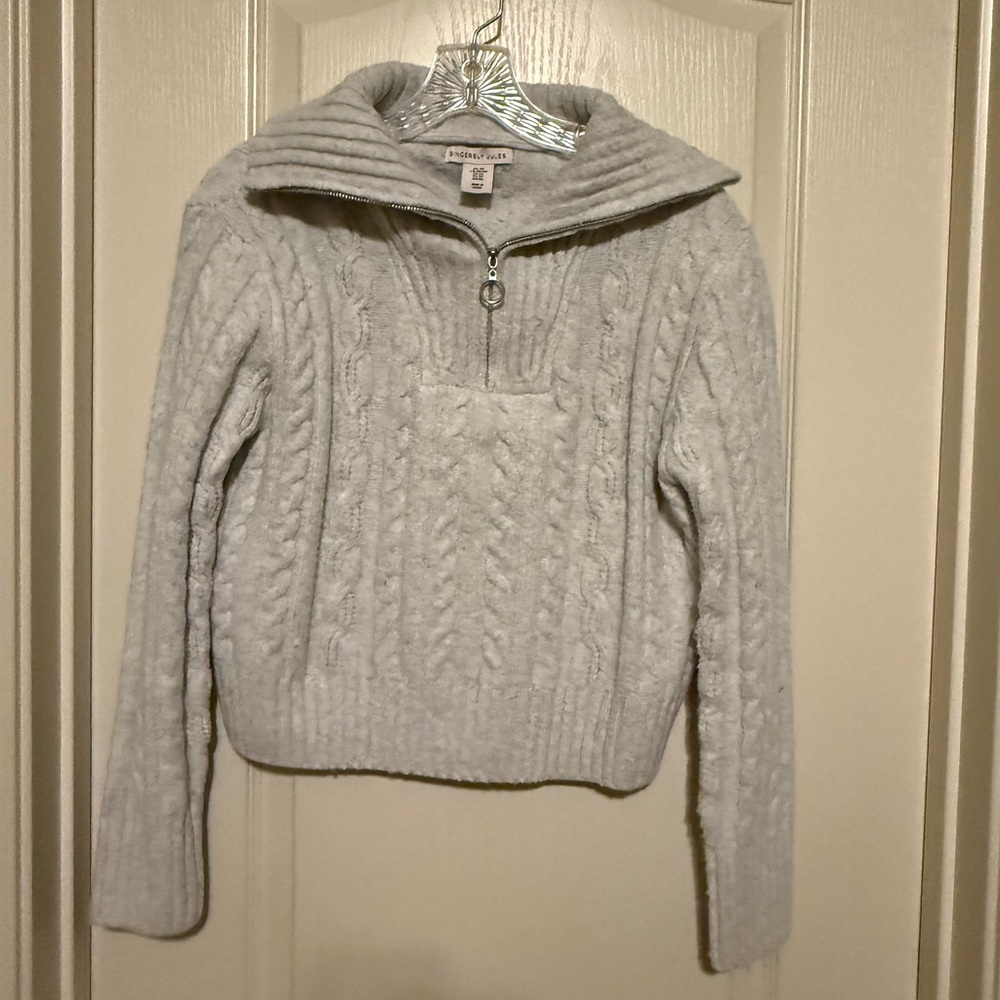 Sincerely Jules Light Gray Cable Knit Turtleneck Sweater